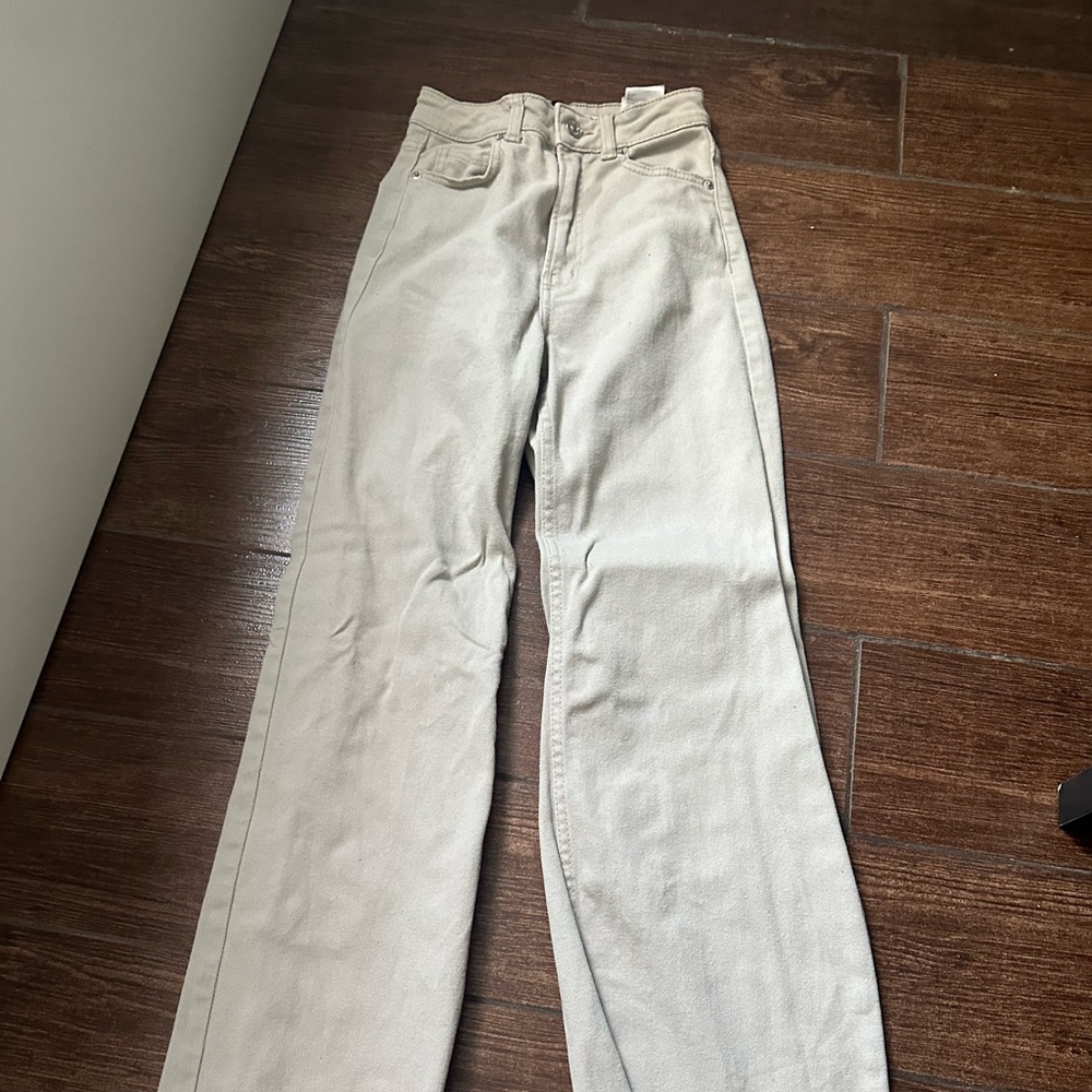beige wide leg jeans